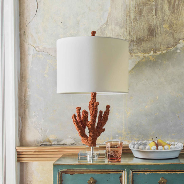 Orange Coral Table Lamp with Linen Shade
