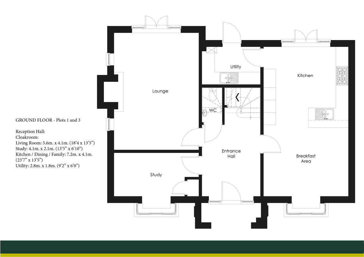 SHAPLEY GRANGE PLOTS 1 AND 3 GROUND FLOOR PLANS