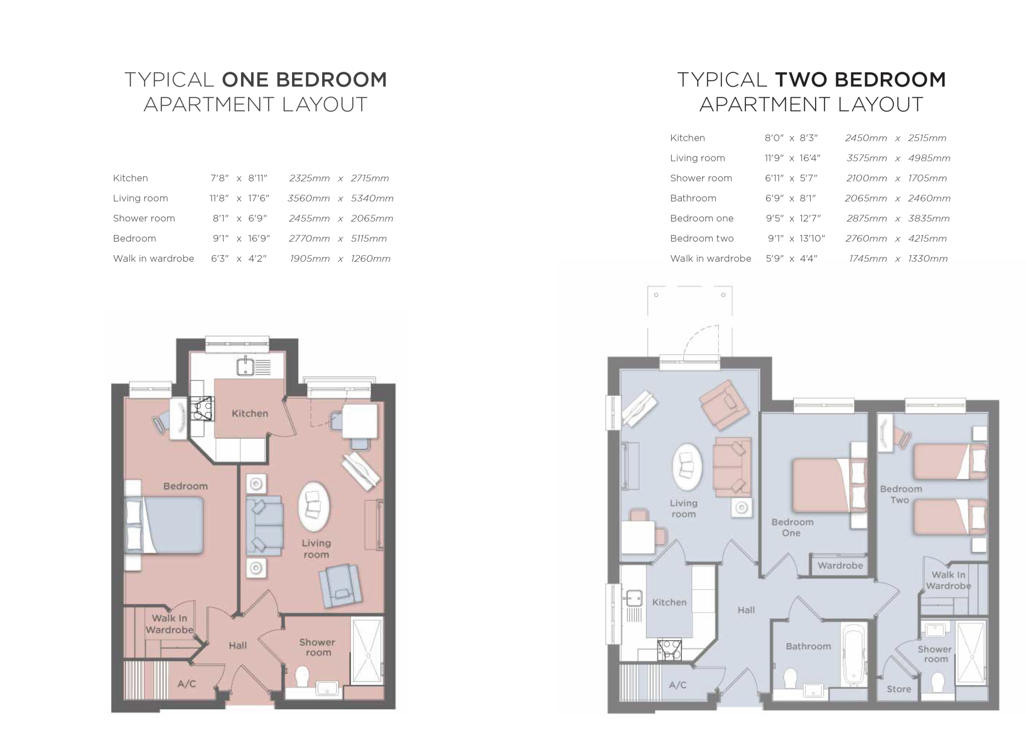 Typical 1 and 2 Bedroom Apartments in Jubilee Lodge